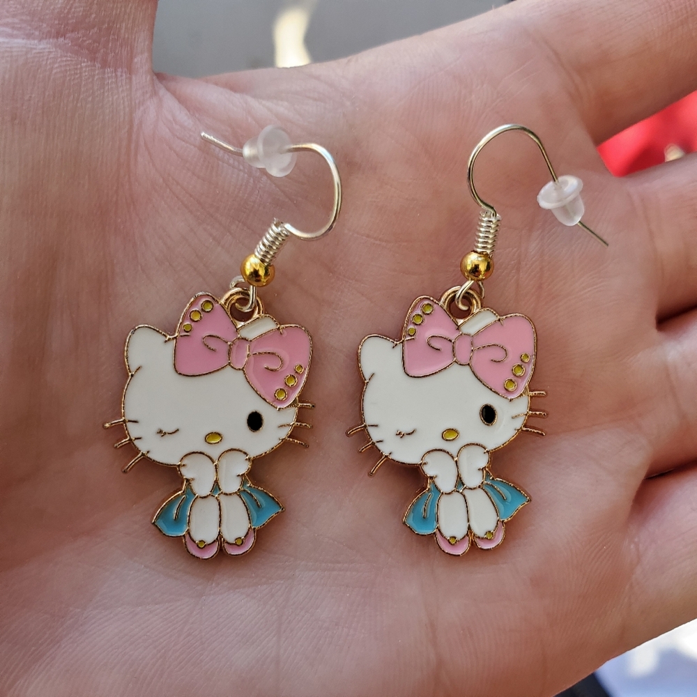Cute Kitty Earrings for Kids - Pink and Blue